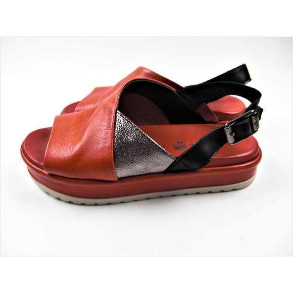 ALL BLACK Women's Red Cutout Opened Toe Leather Flatform Sandals Size 5.5-36 - Picture 6 of 7